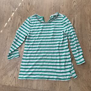 Chico’s 3/4 Sleeve‎ Keyhole Back Gem Striped Top Green White 0 Small